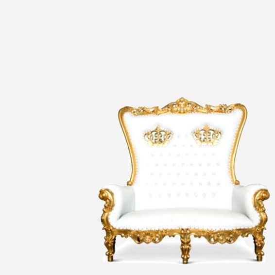 Crown Tiffany Love Seat Throne Chair White & Gold, Rent, Rental