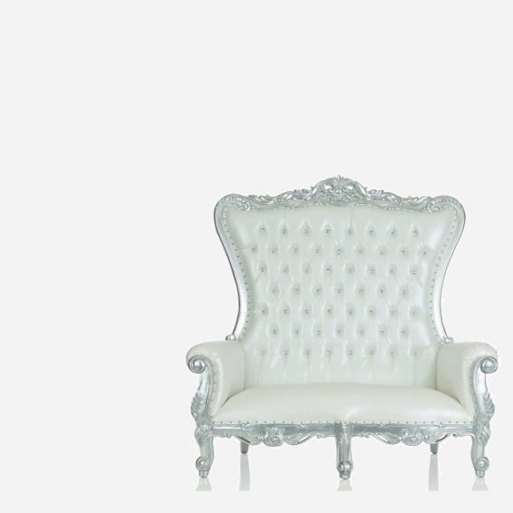 Queen Tiffany Love Seat Throne, White & Silver - Rent, Rental