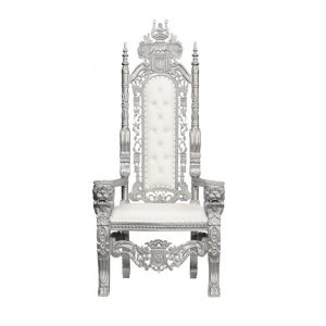 King David 60 Inches - Armless Lion Throne Chair - Silver and White 1